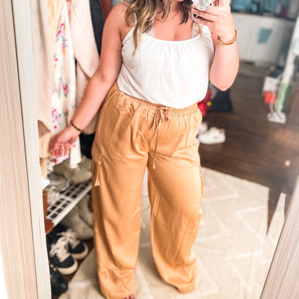 Impressions Satin Wide Leg Cargo Pants